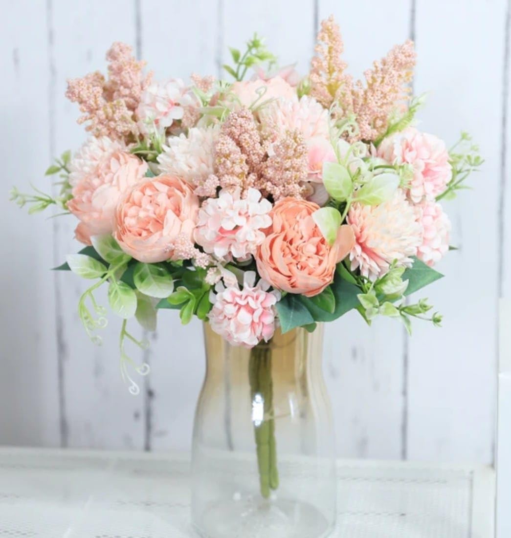 VRB Dec 2 Pcs Artificial Flower Bunch Dahlia,Lily,Roses Flowers Sticks,Lily Artificial Flowers for Home Decor,Bedroom, Living Room, Table, Balcony, Office, Wedding, Pooja (2 Pcs Blush Peach)-image-32