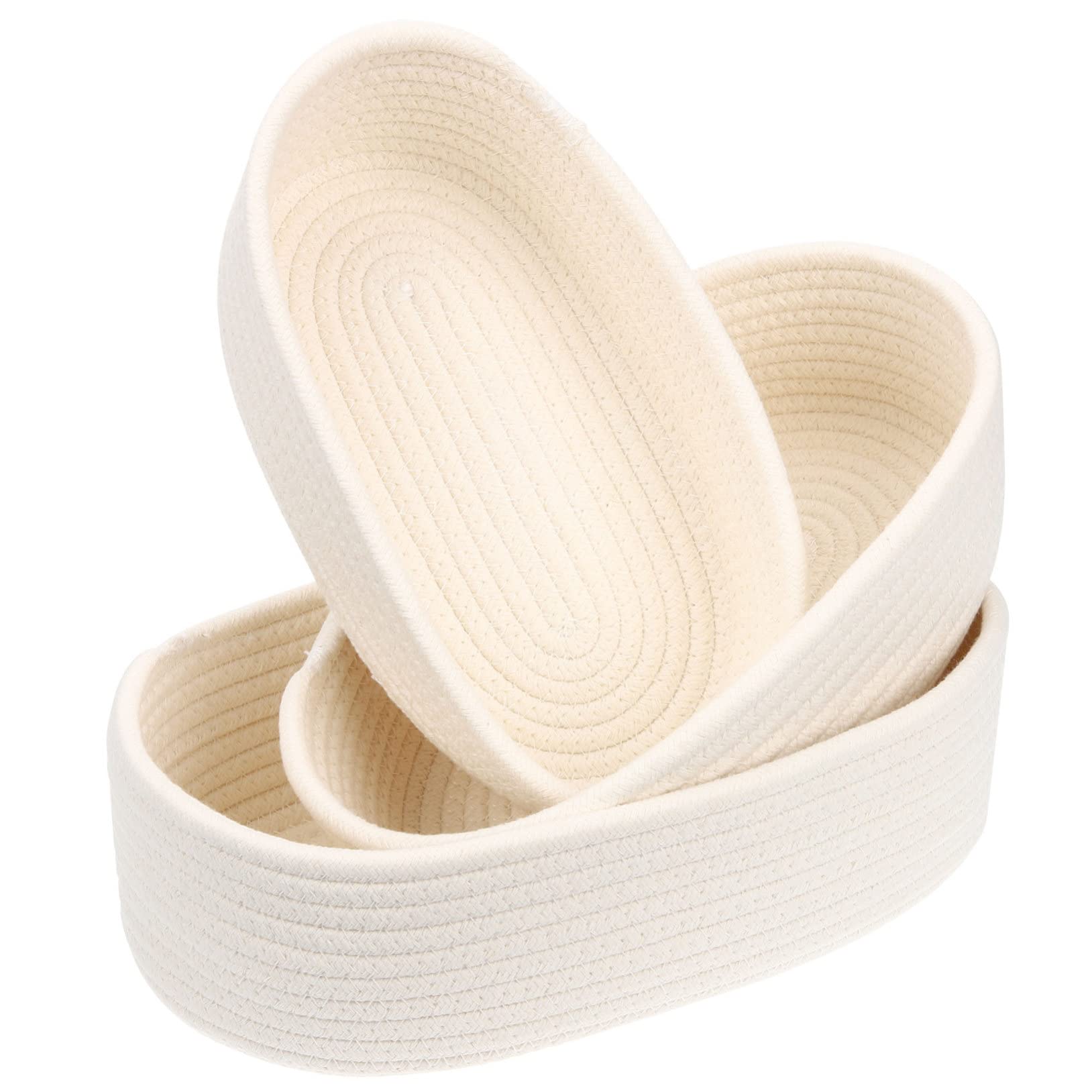 KOMBIUDA Cesta de Almacenamiento Tejida de Algodón Color Marfil 3 Piezas | Contenedor de Mesa, Soporte Autoestable, Suave y Resistente, para Guardado de Juguetes y Uso en Cubículos