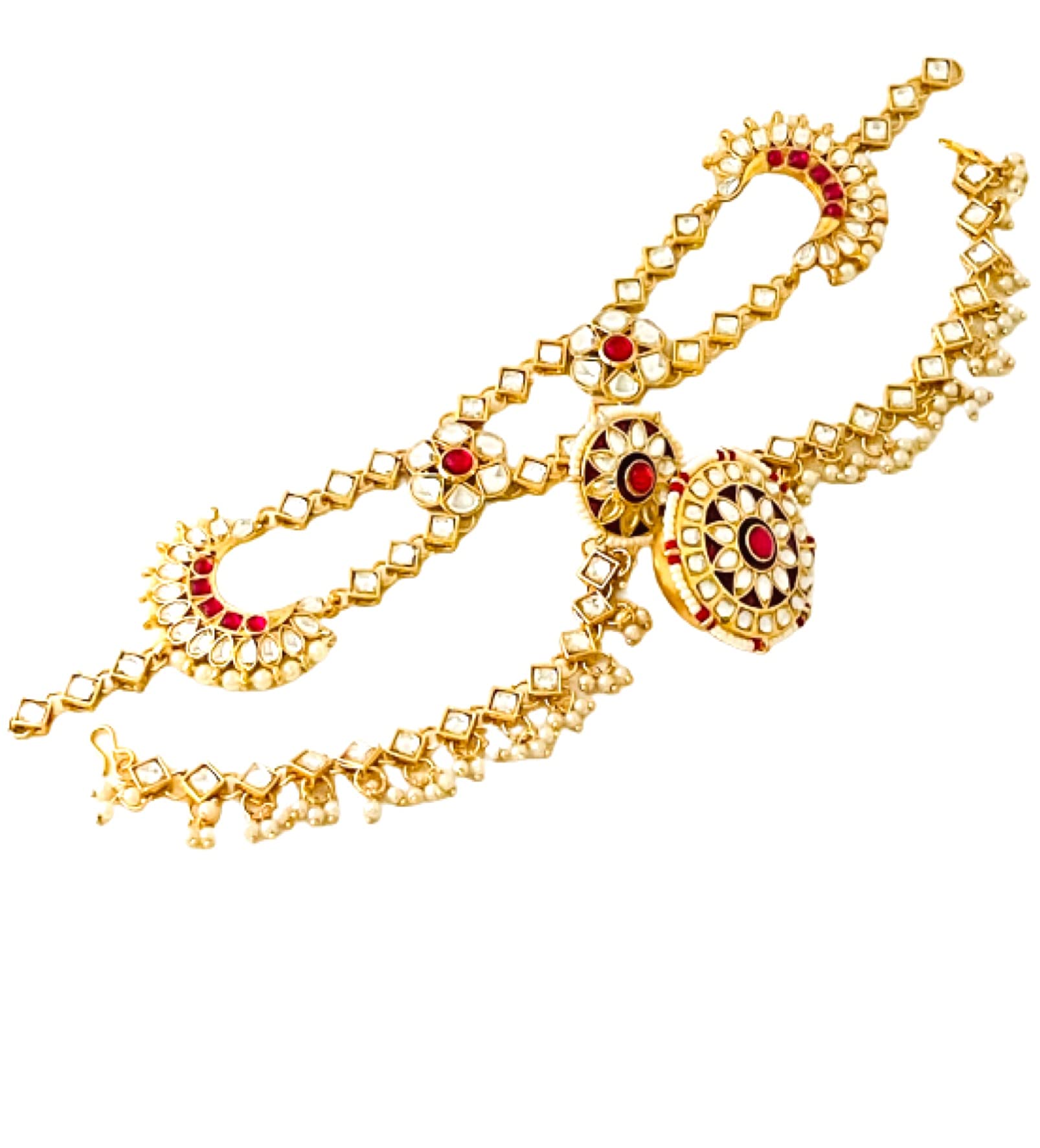 THE OPAL FACTORY Traditional Rajasthani Gold Plated Dulhan Bridal Sheeshphool Minakari Matha Patti with Borla in Kundan and Pearls for Women and Girls (B0975W2Z38) Amazon Price History, Amazon Price Tracker