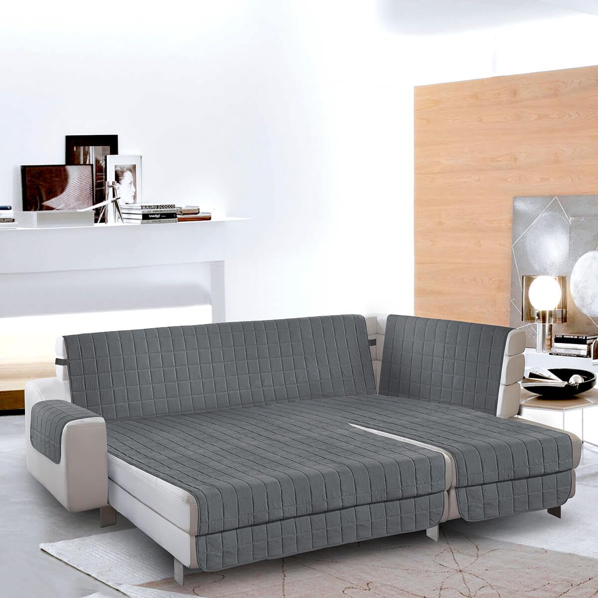 la biancheria di casa - Copridivano angolare con penisola - Simplicity Angle Plus - Salvadivano Trapuntato in Microfibra Morbida, Idrorepellente Oeko-Tex, Destra o Sinistra | Grigio Scuro, 245 cm