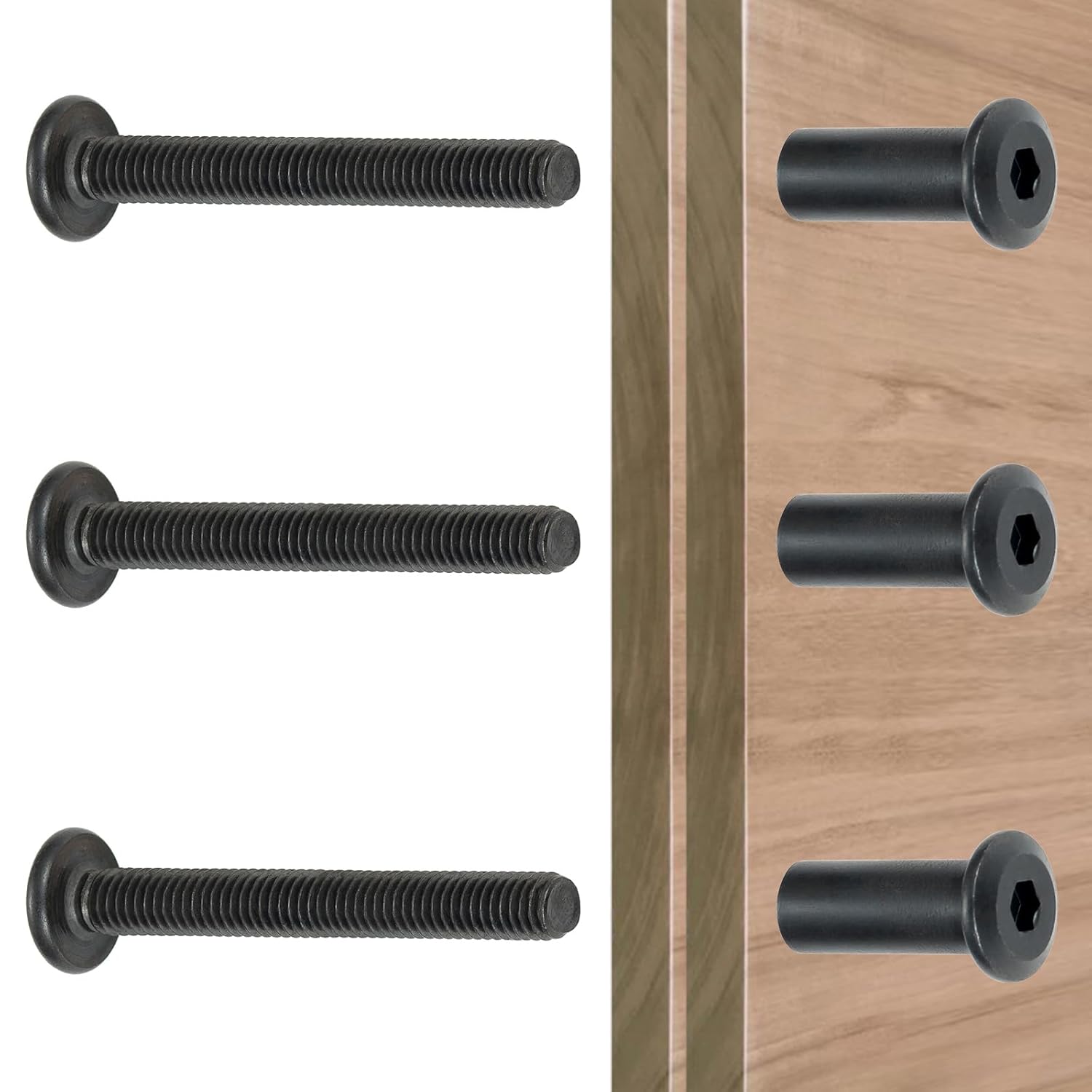 100 Pcs M8x50mm Furniture Bolts Black Hex Screws and Barrel Nuts Kit Binding Post Screw for Furniture Connector Bolts Bunk Bed and Wood Working Tools(Black)