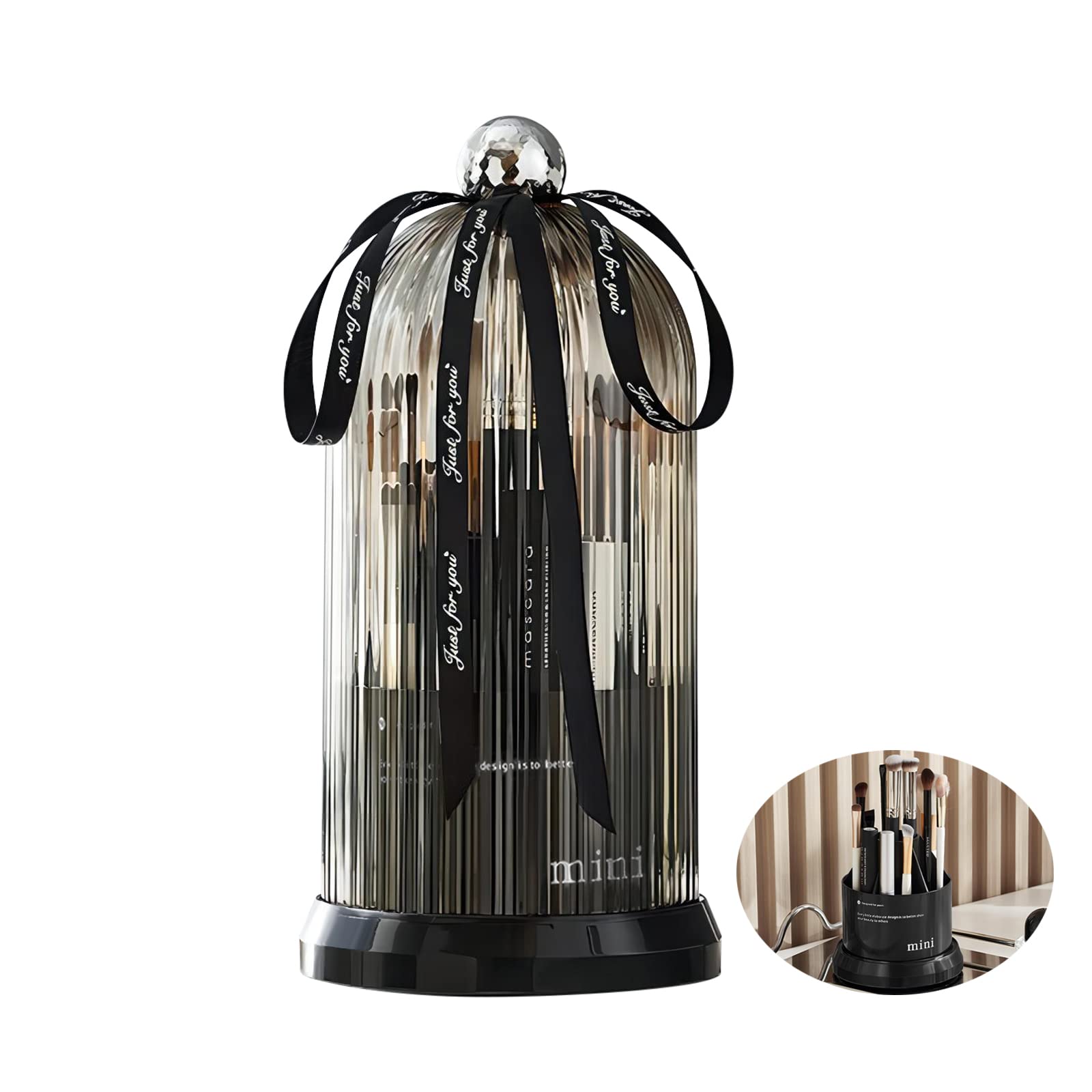 DASITON 360° Rotating Makeup Brush Holder,Covered Dustproof Makeup Brushes Organizer,7 Slot Makeup Brushes Cup,for Vanity Decor,Bathroom Countertops,Cosmetic Display cases?Black?