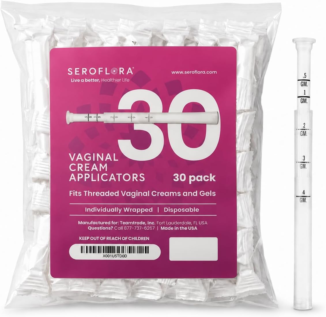 SEROVERA Disposable Vaginal Cream Applicators (30), Individually Wrapped, fits Threaded Vaginal Creams, Contraceptive Gels, preseed Fertility Lubricant, and Many Other OTC Products. Made in The USA.