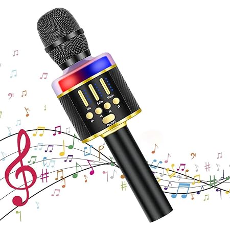 Amazon Verkstar Bluetooth カラオケマイク ポータブルスピーカー 高音質カラオケ機器 Bluetoothで簡単に接続 無線 マイク 一人でカラオケ イヤフォンジャック付き Android Iphoneに対応 ゴールド カラオケ機器 楽器 音響機器