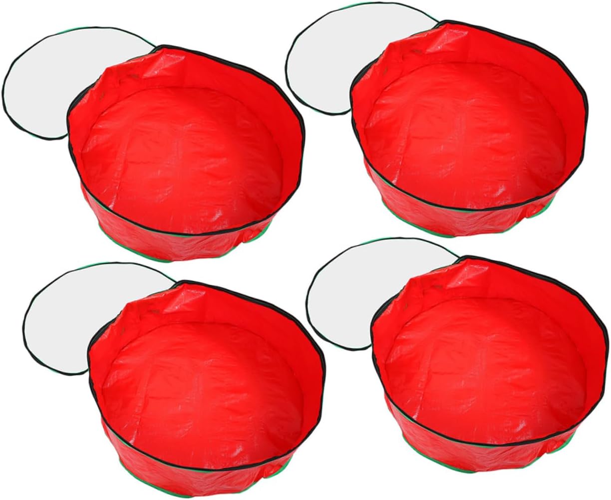 PRETYZOOM 4pcs Wreath Storage Bag Christmas Garland Organizer Clear Window Round Storage Easy to Carry Holiday Decor Bag