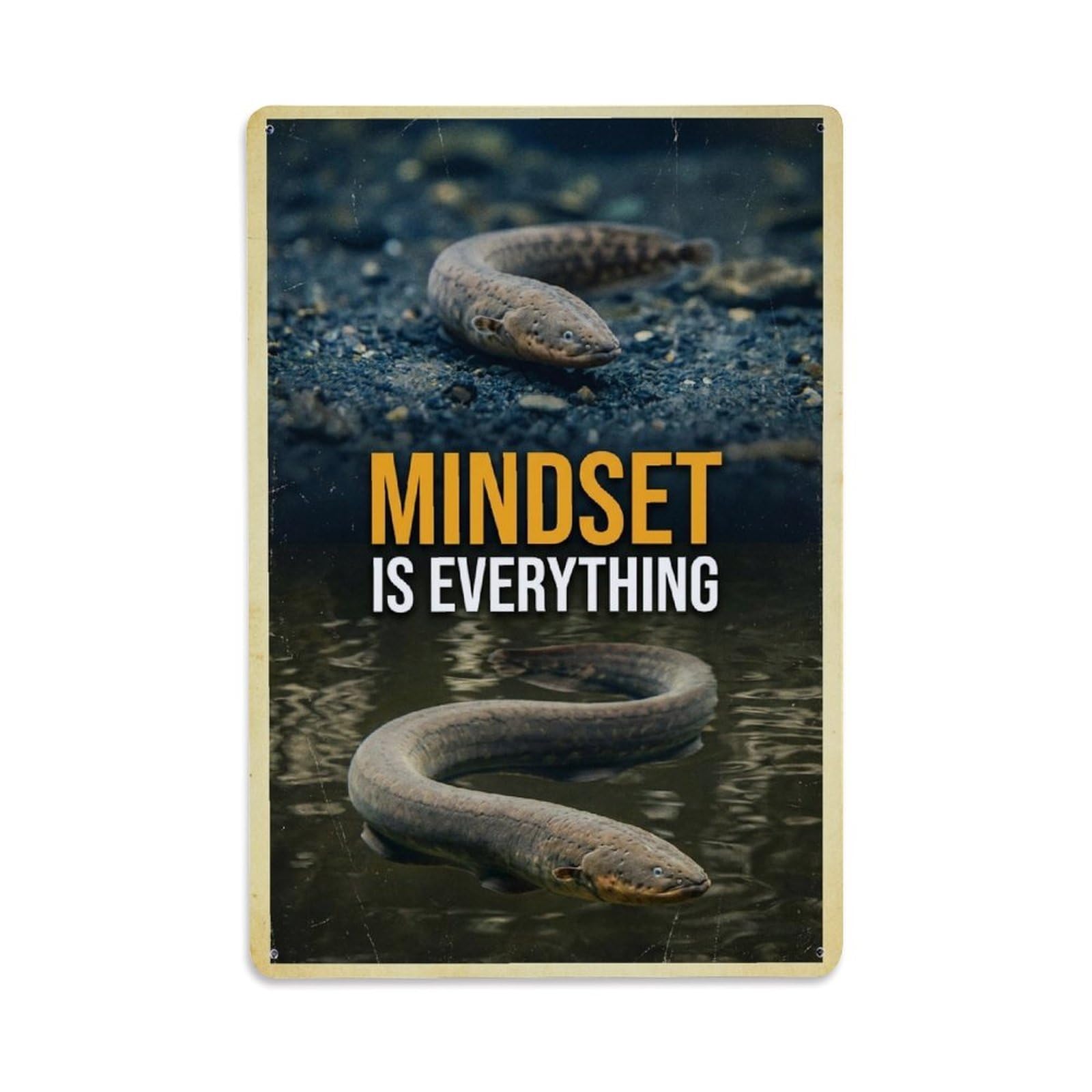 Olhnbad Style Electric Eel Fish Mindset Is Everything Quote Metal Tin Sign