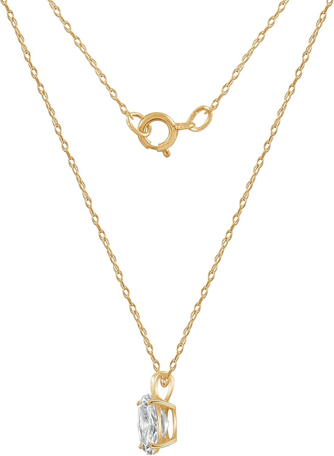 DIAMONBLISS 10K or 14K Real Solid Gold Oval cut Solitaire Necklace for Women