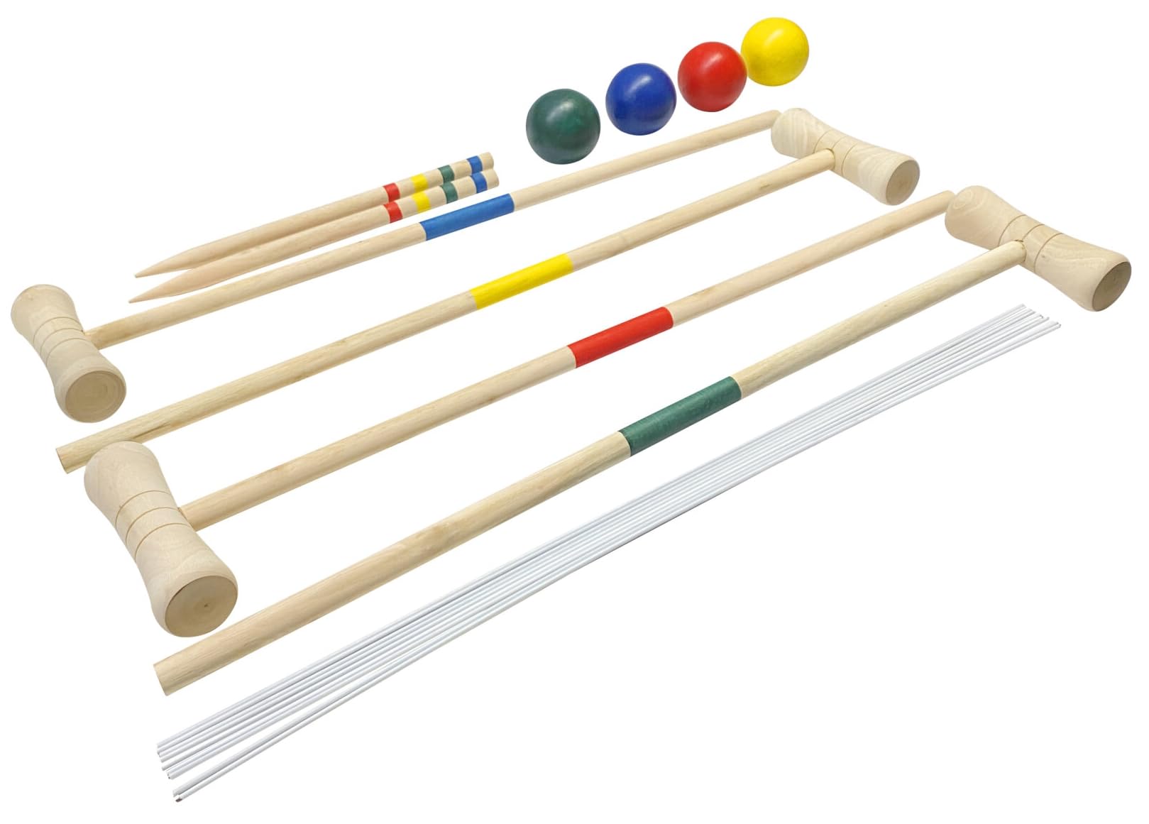 Ensemble de croquet en bois pour 4 joueurs – Jeu de jardin traditionnel pour enfants et adultes – Comprend des maillets, des balles, des cerceaux et des bâtons – Parfait pour s'amuser en famille, les