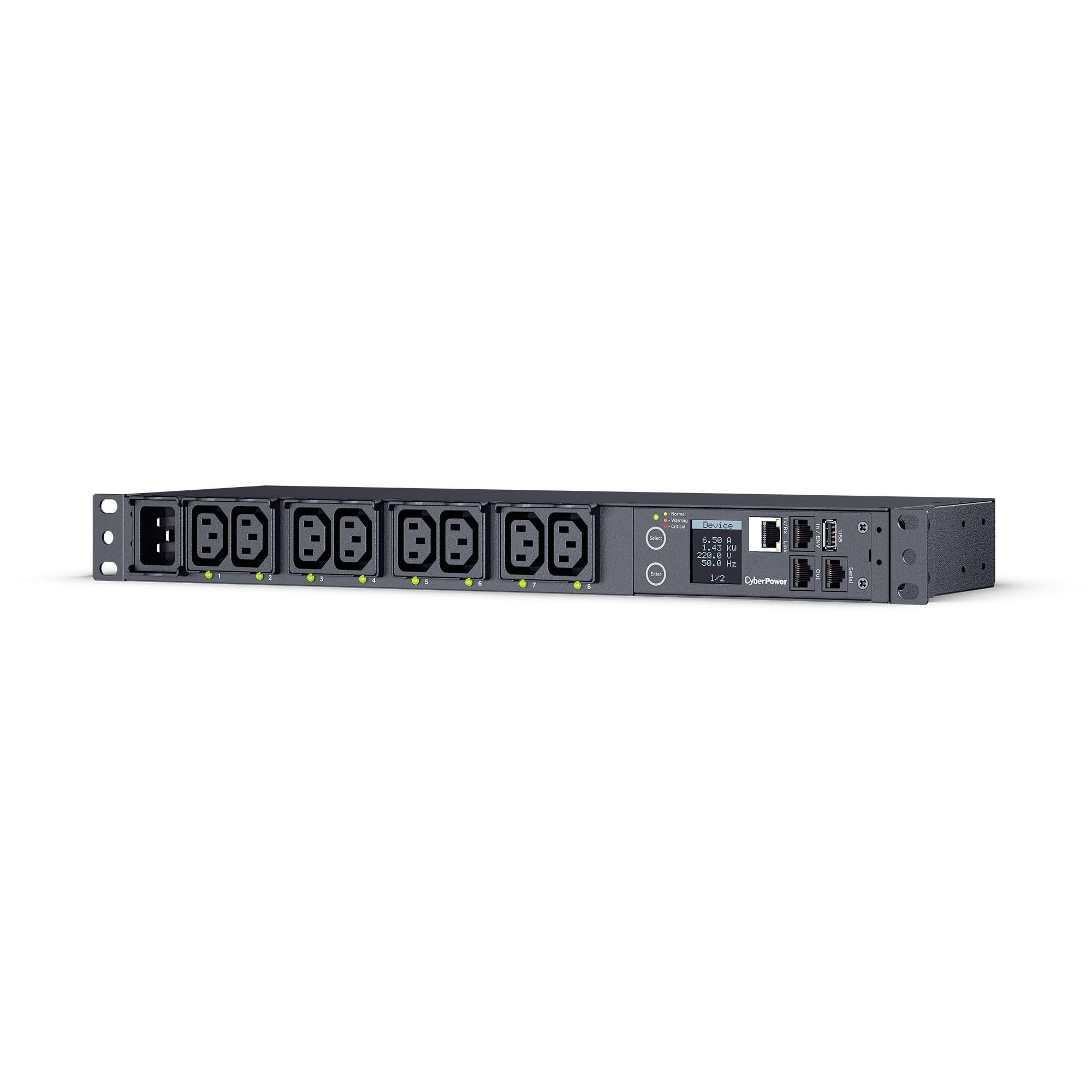 CyberPower PDU41005 Switched PDU, 100-240V, 20A (Derated to 16A), 8 Outlets, 1U Rackmount