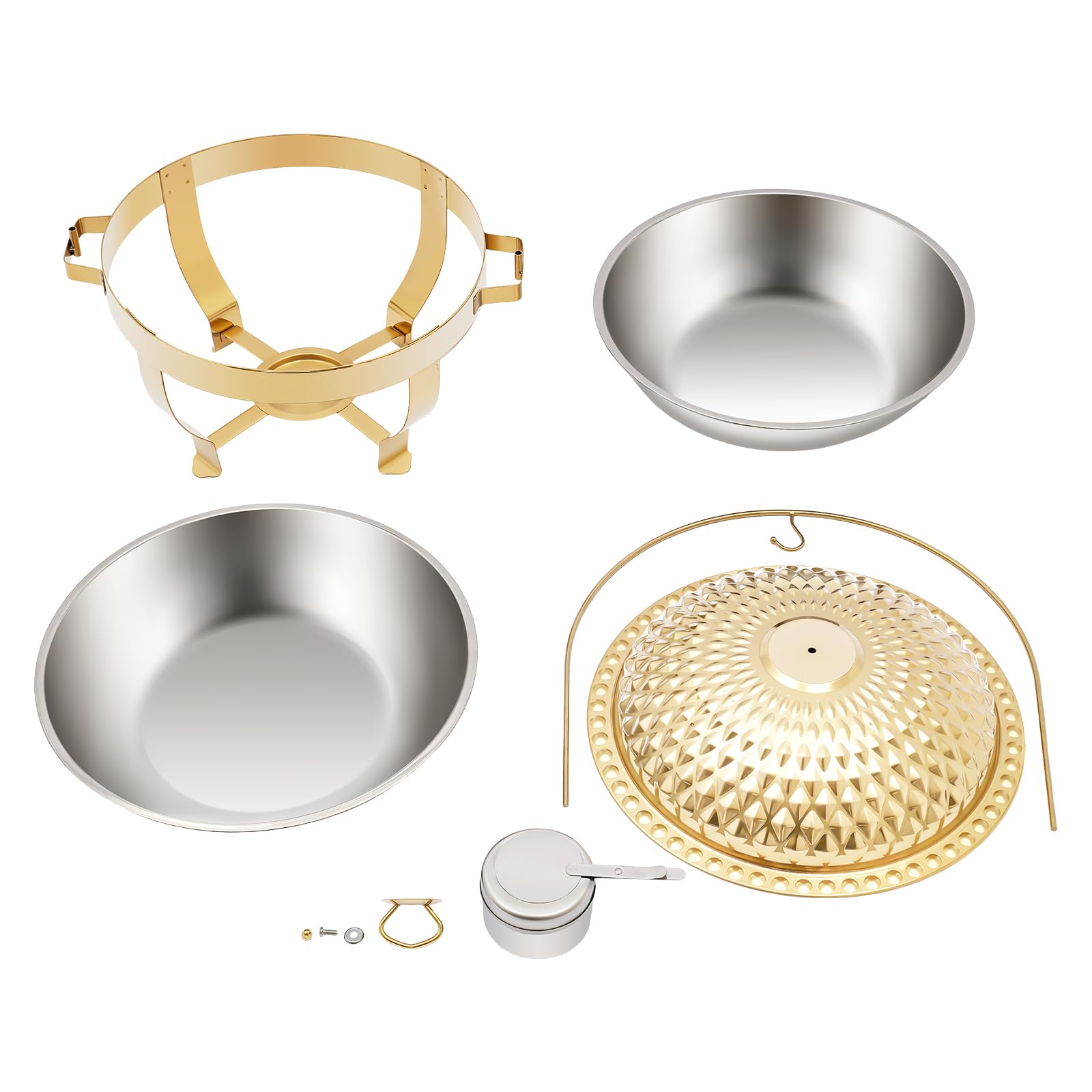 Scaldavivande da 8 litri in acciaio inox, scaldavivande con coperchio a diamante e bruciatore per alcool, contenitore per buffet, banchetti ed eventi all'aperto