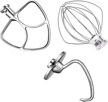Mixer Aid Attachment Parts Accessories for Kitchen Aid 5 Quart Stand Mixer K5WW Wire Whip & 5K7SDH Dough Hook & Mixer Aid Paddle