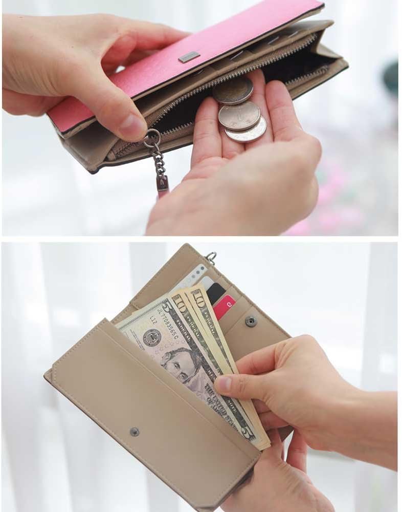 Leather Slim Long Wallet Purse Card Holder Coin Zip for Women - Image 4
