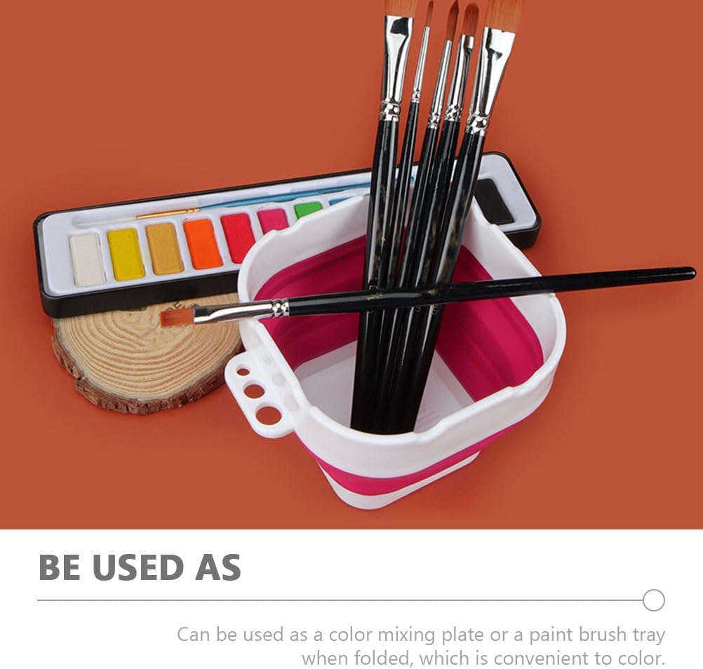 Collapsible Silicone Brush Washer - Portable Foldable Water Cup & Basin for Watercolor, Acrylic, Oil Painting | Artist Brush Cleaner and Holder | Red image 2