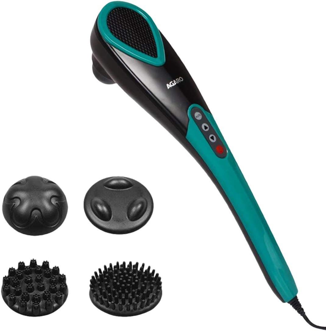 AGARO Comfort Electric Handheld Full Body Hammer Massager with 5 Massage Heads, 5 Mode & 6 Speed Settings for Pain Relief & Relaxation (Green & Black), Back,Leg & Foot