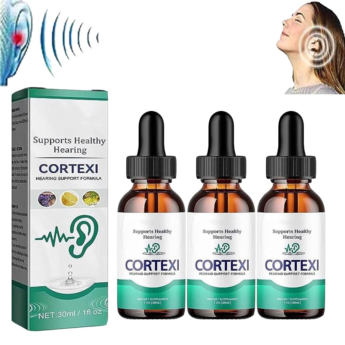 Cortexi Drops - for Ear Health, Hearing Support, Healthy Eardrum, Promotes Auditory Clarity, Supports Healthy Hearing, Hearing - Cortexi Hearing Support Supplement (Color : A/3pcs)