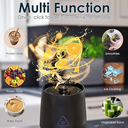 700 ml Tragbarer Blender/Smoothie Maker, Multifunktionsmixer, Mini-Standmixer mit 6-Klingen Edelstahl, USB Wiederaufladbar Portable Blender für Fitnessstudio, Büro, Camping und Reisen (Schwarz)