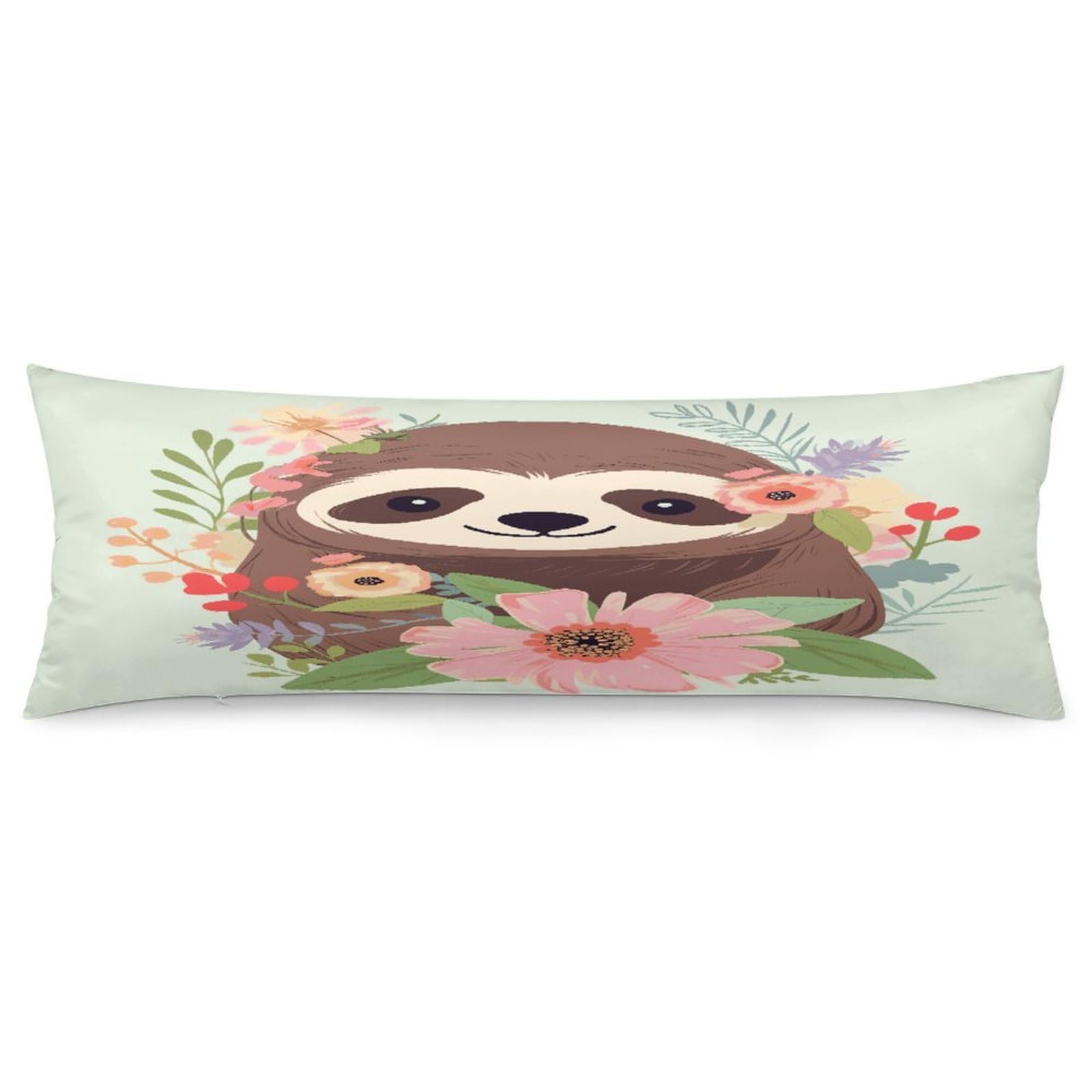 Sloth and Flowers Throw Pillow Covers with Silent Zipper Polyester Pillow Protectors Removable Pillow Cases Soft Pillowcase Cozy Pillow Sham Cushion Cover for Sofa Car Bed 20"x54"