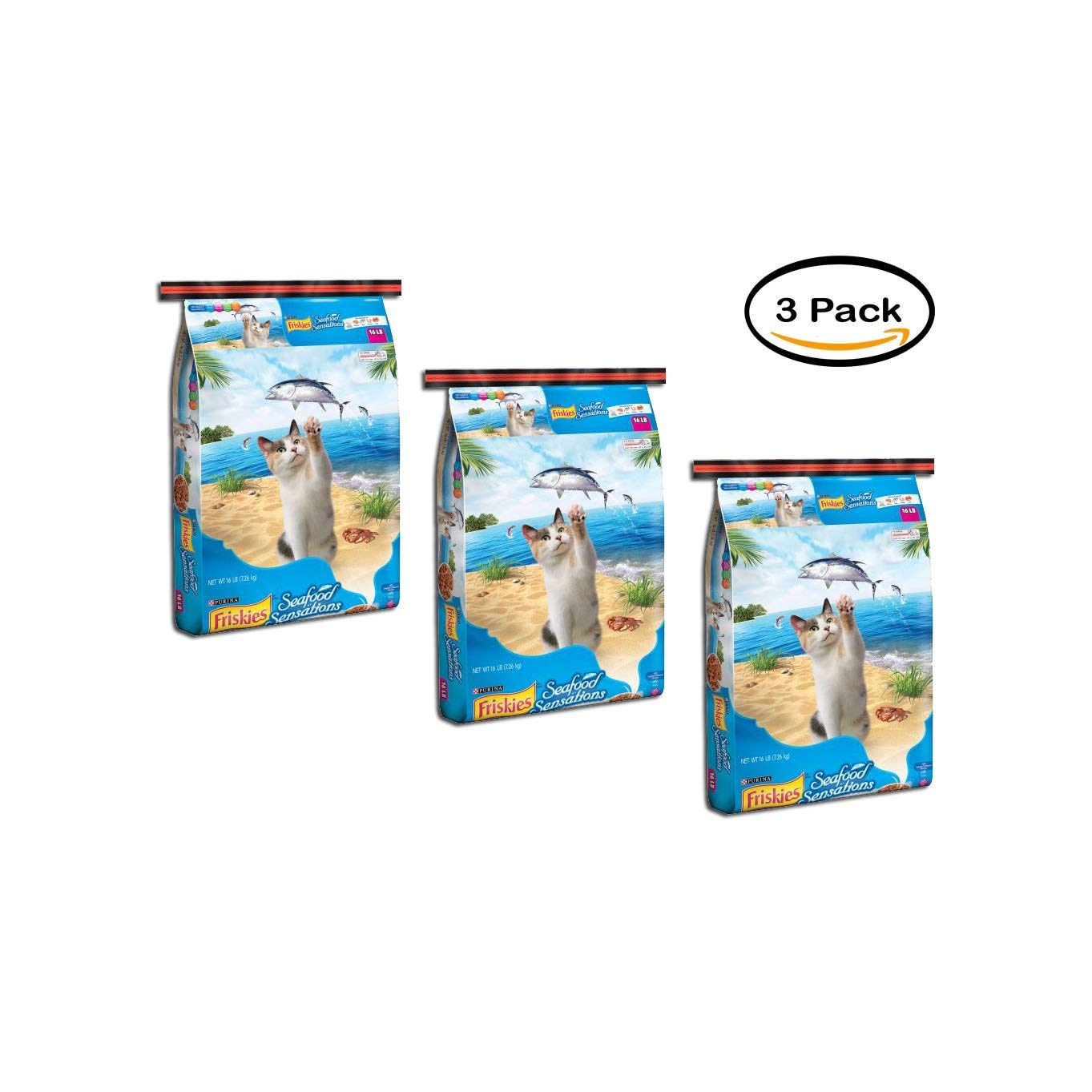 Purina Friskies Pack of 3 Seafood Sensations Cat Food 16 lb. Bag