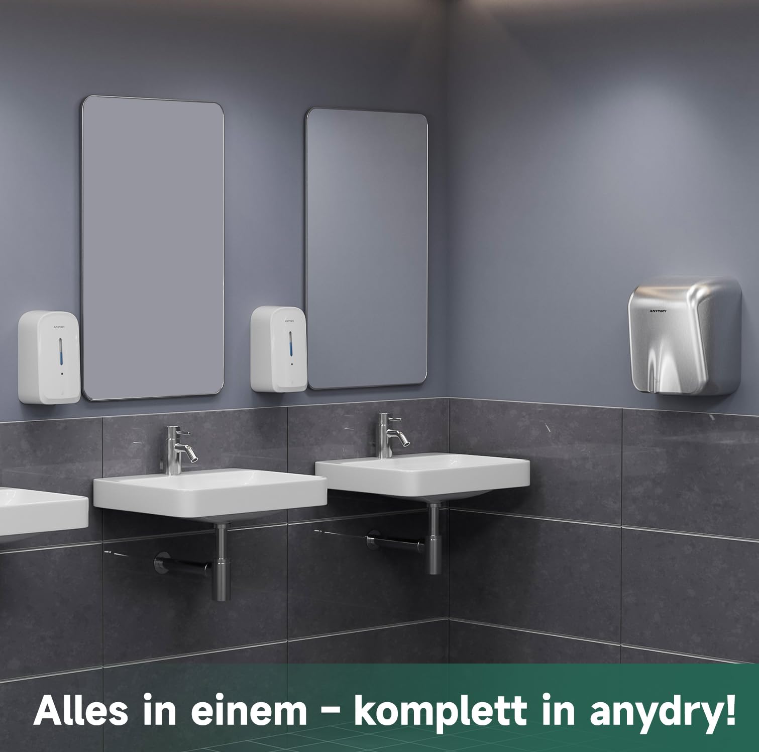 anydry Kommerzieller automatischer Seifenspender mit 1000 ml Fassungsvermögen, Wandmontage, berührungslose Flüssigseifen-Ausgabe für stark frequentierte Toiletten, Modell 1220S Weiß