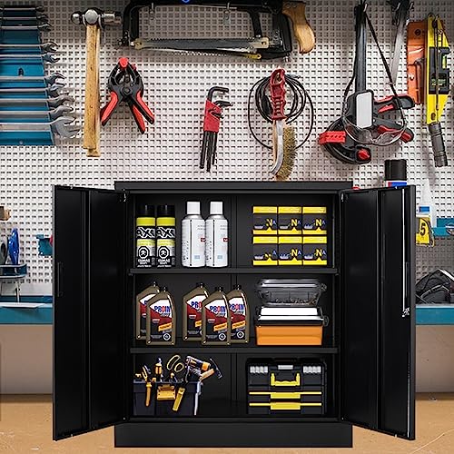 Ichenggd Small Locking Cabinet,Metal Storage Cabinet With 2 Doors And 2 Shelves, 35.4 Inch Counter Height Lockable Steel Storage Cabinet For Garage Home Office Warehouse (35.4" H) #TOP1