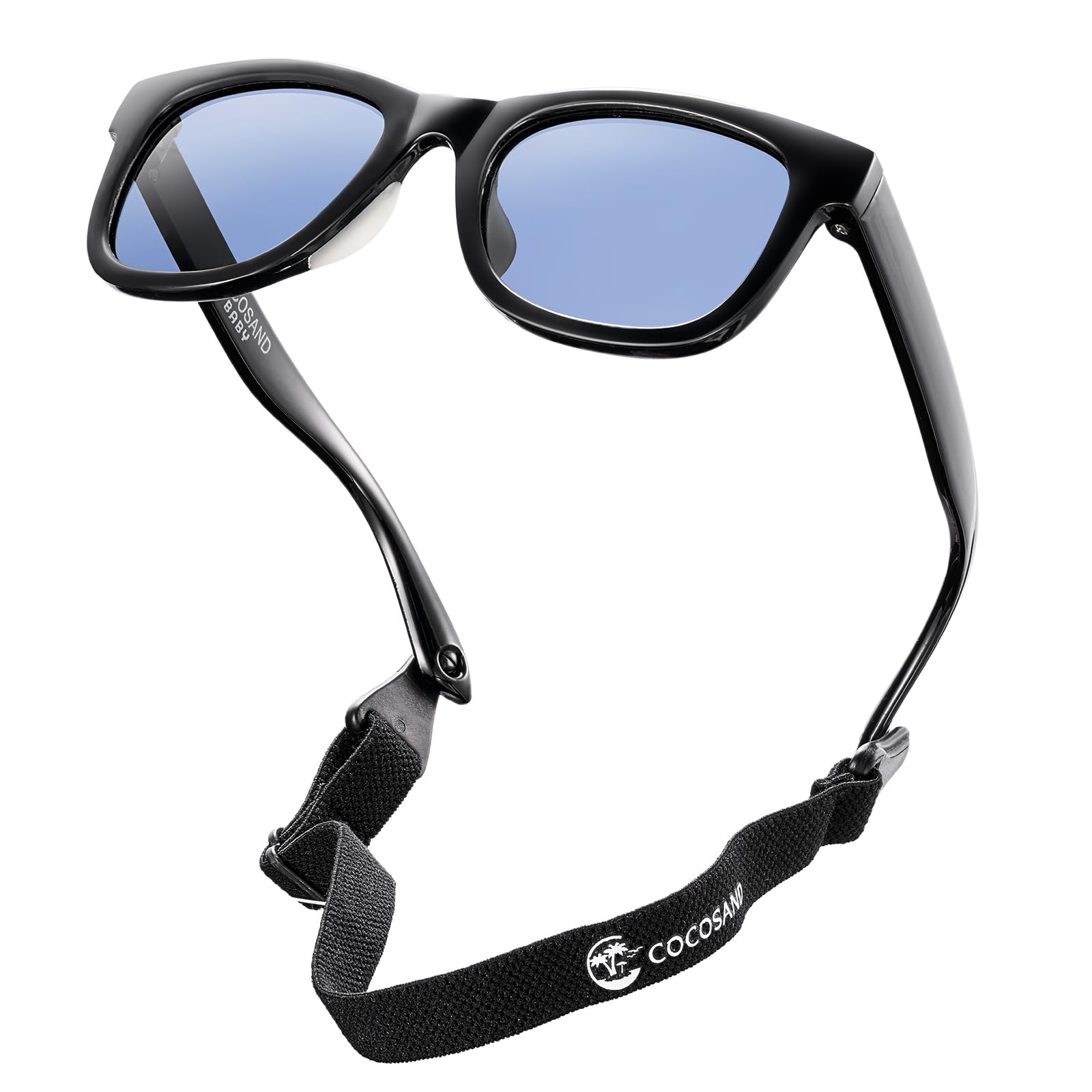 Flexible Polarized Baby Sunglasses with Strap | UV Protection, Bendable, For Toddler Infant Newborn Girl Boy, Age 0-24 Months TPE,Soft Silicone Bright Black