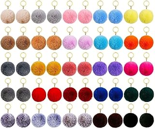 50PC Colorful Pom Poms Keychains Fluffy Puff Ball Keyrings for Girls Women Pendant Accessories(25 colors)