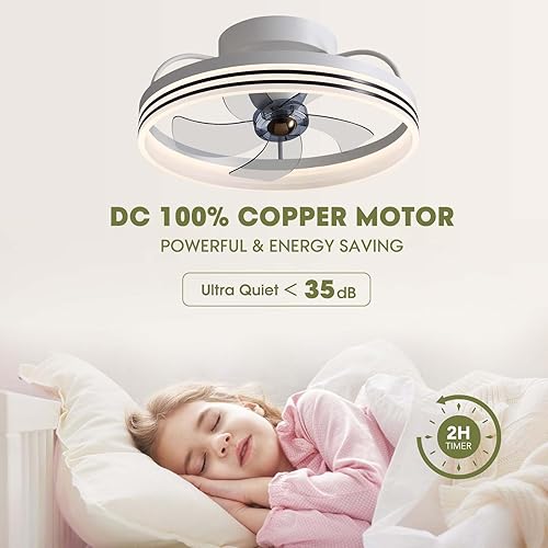 Miniatura 27 de Moderno ventilador de techo de montaje empotrado de 20 pulgadas con luces, 6 velocidades de viento, LED, dormitorio, cocina Negro-Y1095-BK02