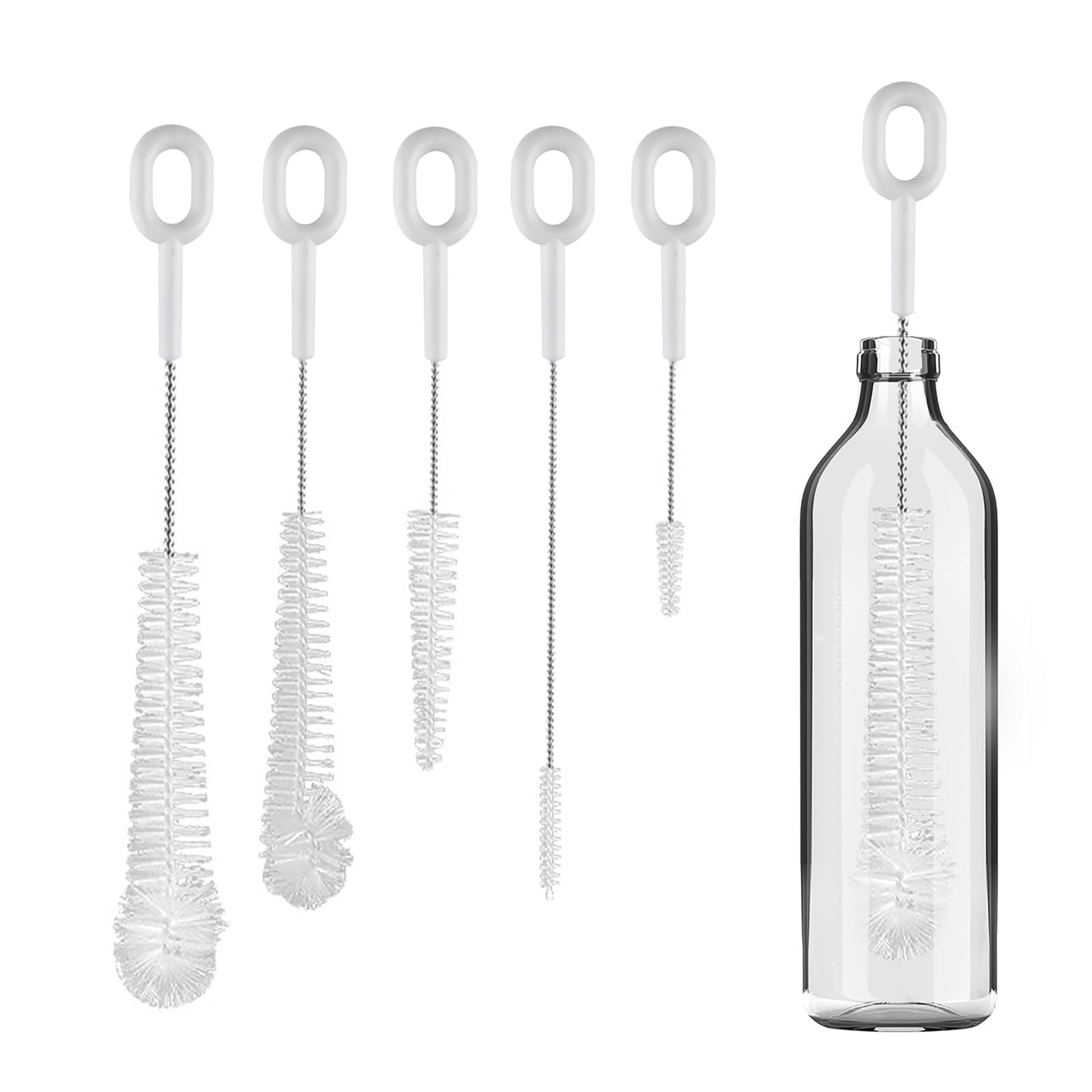 5 Size Bottle Cleaning Brush Set (5 Pack) with Hanging Ring, Scratch-Free Nylon Bristles for Bottles Straws, Teapot Spouts & Cups