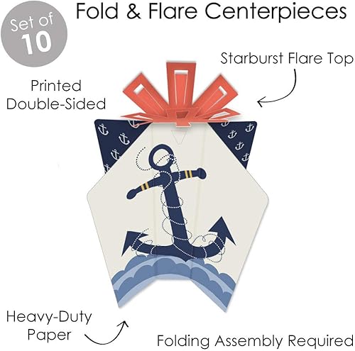 Miniatura 3 de Big Dot of Happiness Ahoy - Náutico - Decoraciones de mesa - Baby Shower o fiesta de cumpleaños centros de mesa plegables - 10 unidades