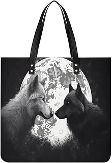 Wolves Love Under The Moon Wild Tote Bag with Magnetic Buckle Reusable Grocery Bags Lightweight Cross Body Handbag for Daily Essentials