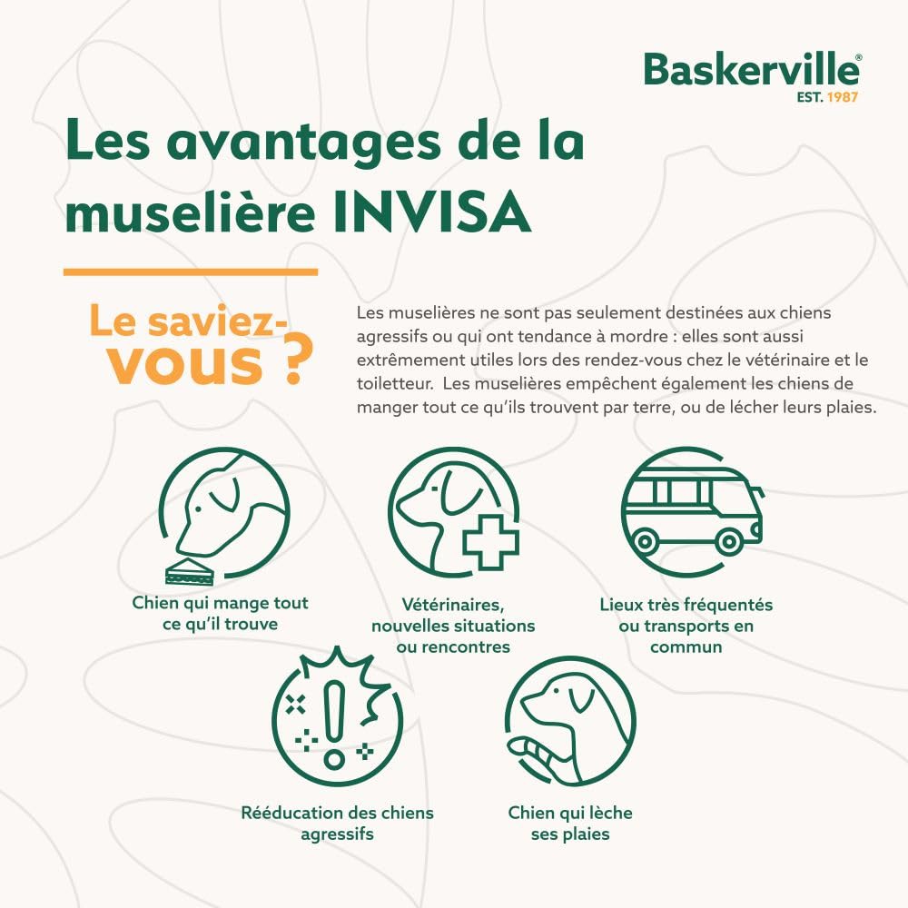 MUSELIÈRE BASKERVILLE INVISA, sûre, respectueuse du chien qui peut haleter et boire, réglable, matelassée, éducation des chiens moyens, anti-morsure, anti-fouille (Taille 4)