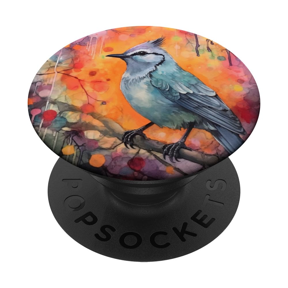 Gray Catbird Cute Alcohol Ink Art Bird PopSockets Standard PopGrip