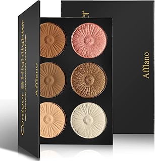 Highlighter Contour Makeup Palette,Afflano Bronzer Highlighter Blush Matte Shimmer 6 Colors,Face Cheek Contour Palette Highlight Blush Nude Pink Rose Gold, Eye Highlighting Natural Illuminating