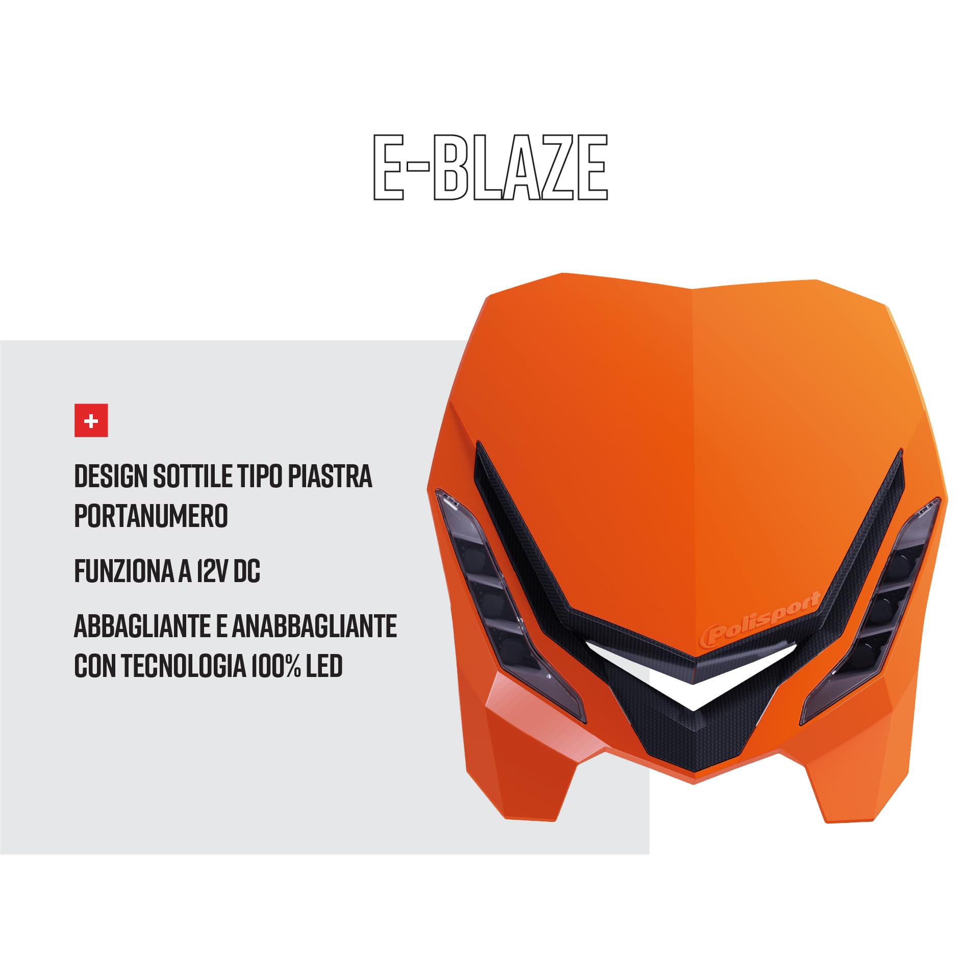POLISPORT 8667100004 - Faro anteriore HALO in polipropilene con lampada LED compatibile con tutti i modelli motocross/enduro in colore bianco/arancia