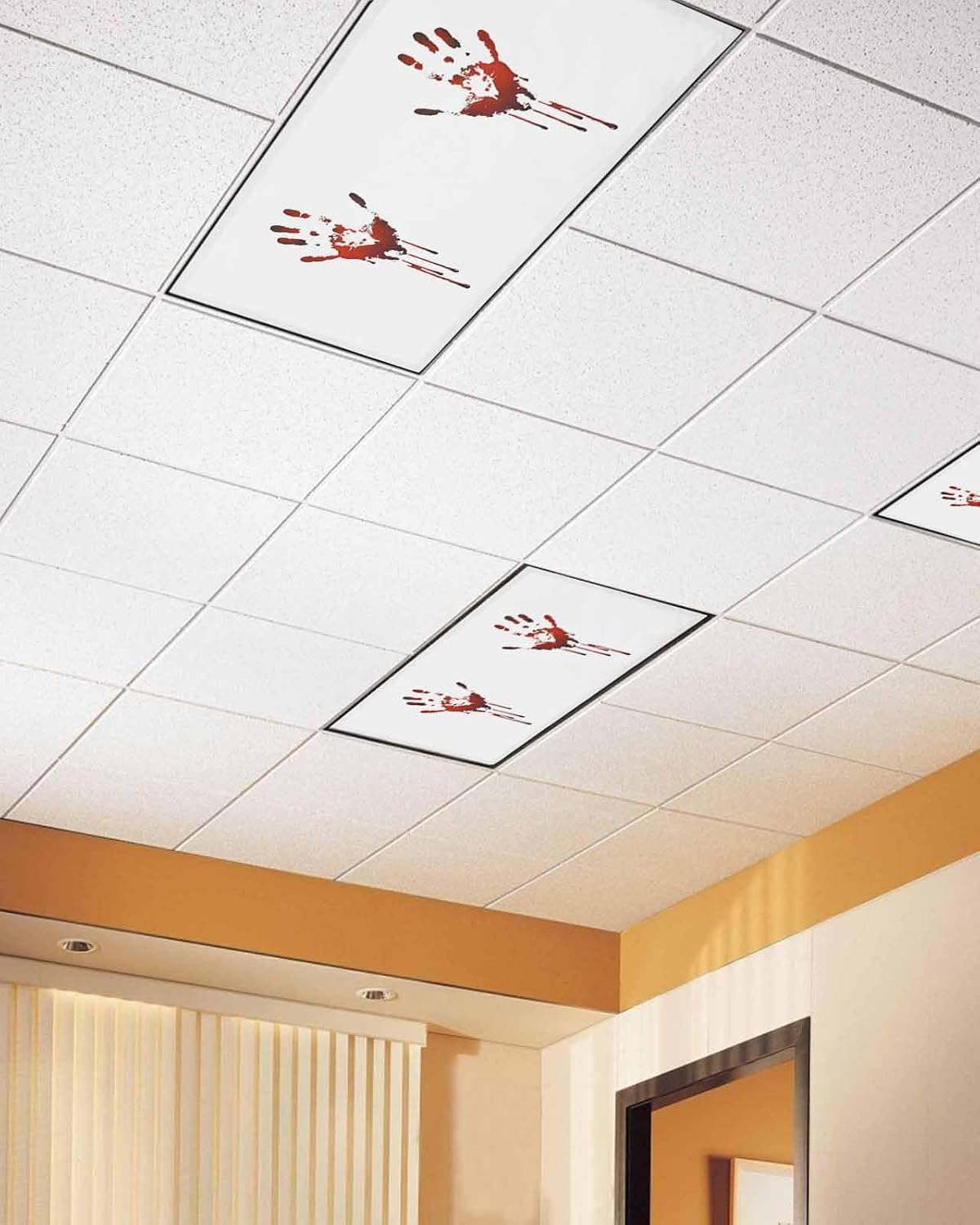 2 Pack Fluorescent Light Cover for Classroom Ceiling Light, Horror Bloody Hands Halloween Magnetic Light Cover Filters, Scary Themed Light Covers for Office Home Drop Lamp Ceiling Decor 4x2 Feet