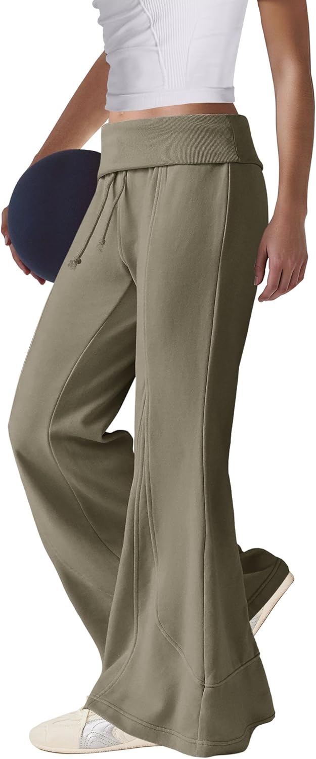 Panadila Women Fold Over Flare Pants Bell Bottom Pants Drawstring Wide Leg Sweatpants Casual Yoga Trousers - Image 3