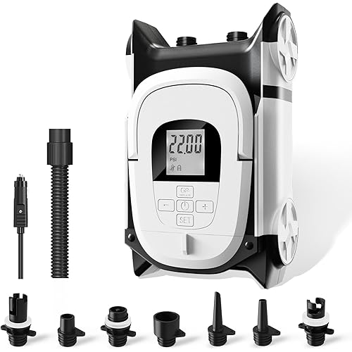 Paddle Board Pump with Auto-Off Function Dual Motor for Inflatable SUP and Boat, 22PSI Portable Electric Air Pump for Paddleboard with DC 12V Car Power Connector and Kayak Accessories