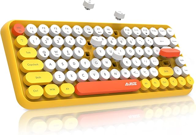 FELiCON 308i Retro Wireless Keyboard, Bluetooth Silent Cute Computer Keyboard with Round Punk Compact 84 keys, Lightweight, Matte Texture,Typewriter Design for PC, Laptop, Mac, Phone-Yellow