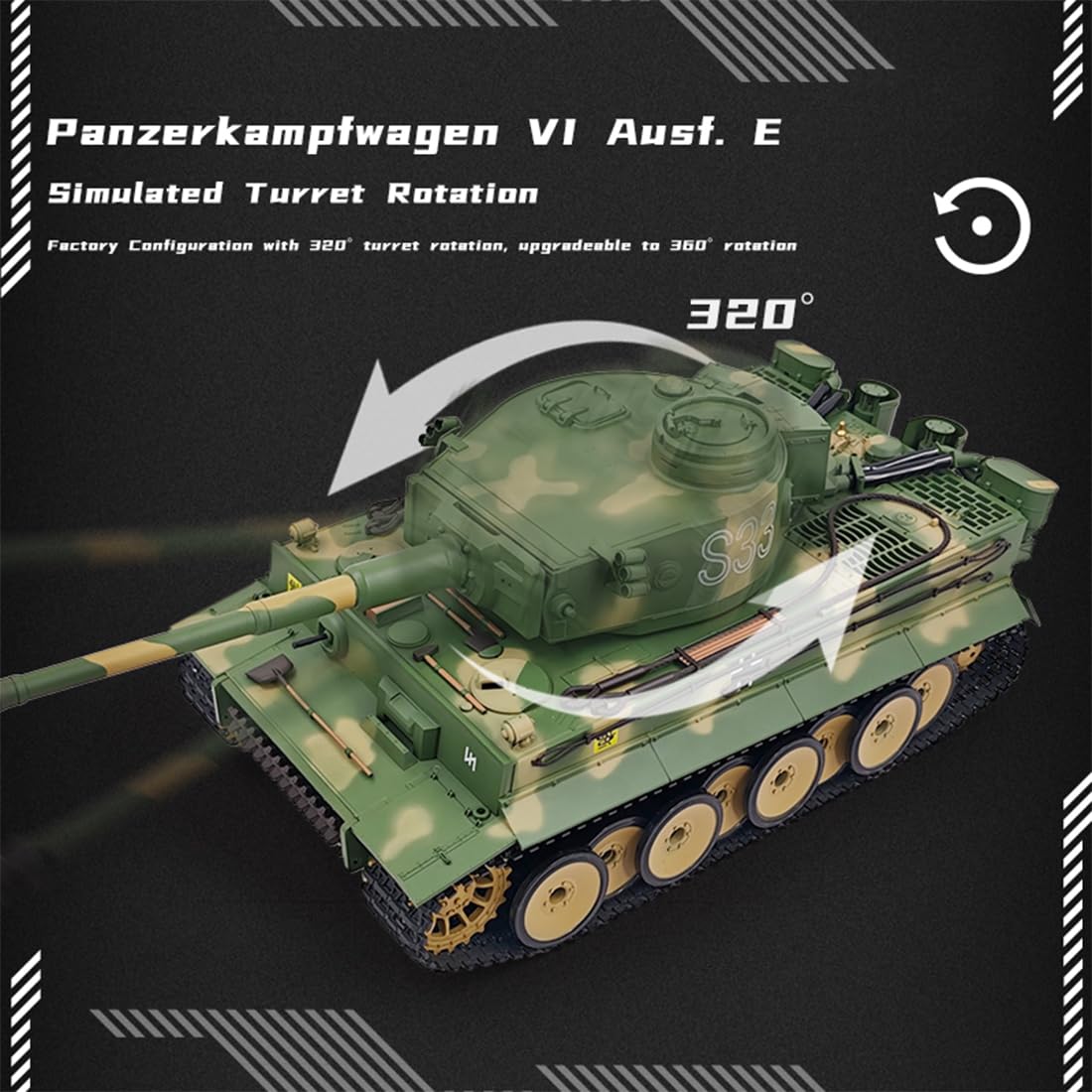 Scala 1/16 2,4 G Full proporzional Tedesco Tiger L RC con scheda di controllo 7,0, lancio a pellet (RTR/versione migliorata/motivo mimetico a righe sottili con corsa telescopica)