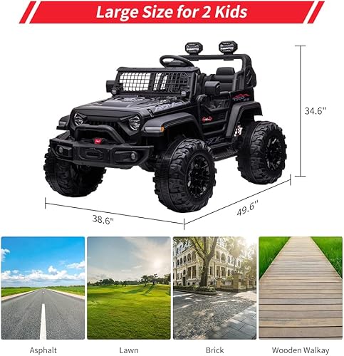 Miniatura 6 de Coche eléctrico de 2 plazas para niños de 24 V con control remoto, 2 motores de 120 W, asientos extra grandes de 20 pulgadas + ruedas XL de 15.5