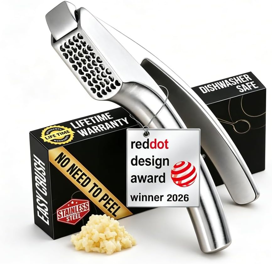 Gourmet Easy Garlic Press Lifetime Replace, No Need to Peel, Coarse Mince
