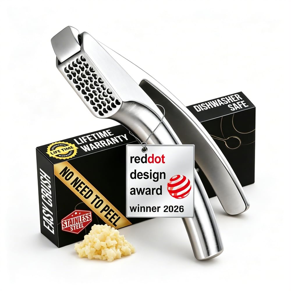 Gourmet Easy Garlic Press Lifetime Replace, No Need to Peel, Coarse Mince