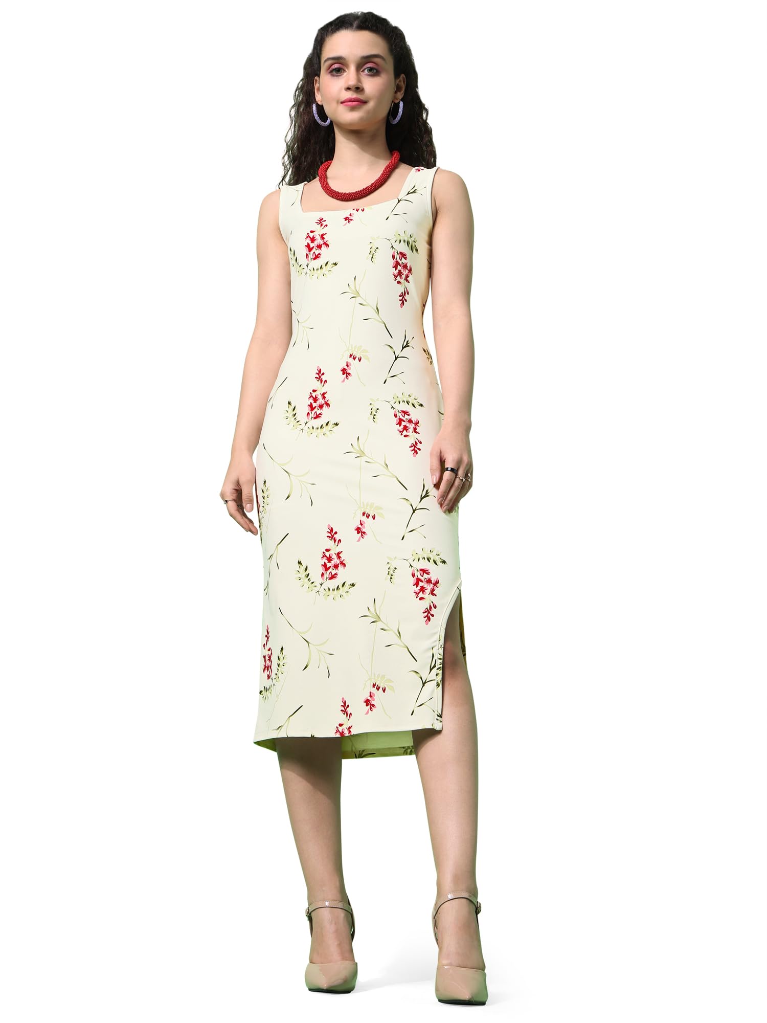 Purvaja Womens Bodycon Below Knee Length Dress (Wini-052-Wax_Off White_Small)