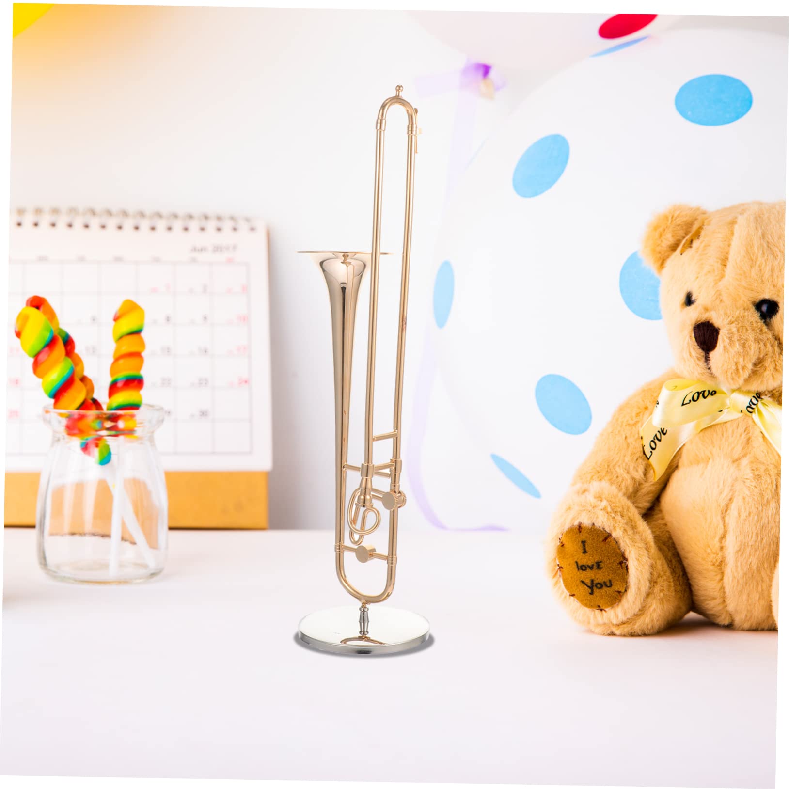 VICASKY 1 Pc Modelo De Trombón Modelo De Exhibición De Trombón Soporte De Mini Trombón Modelo De Instrumento Estuche De Trombón Niño Sala De Juguetes Delicado Cobre Chapado En 24k