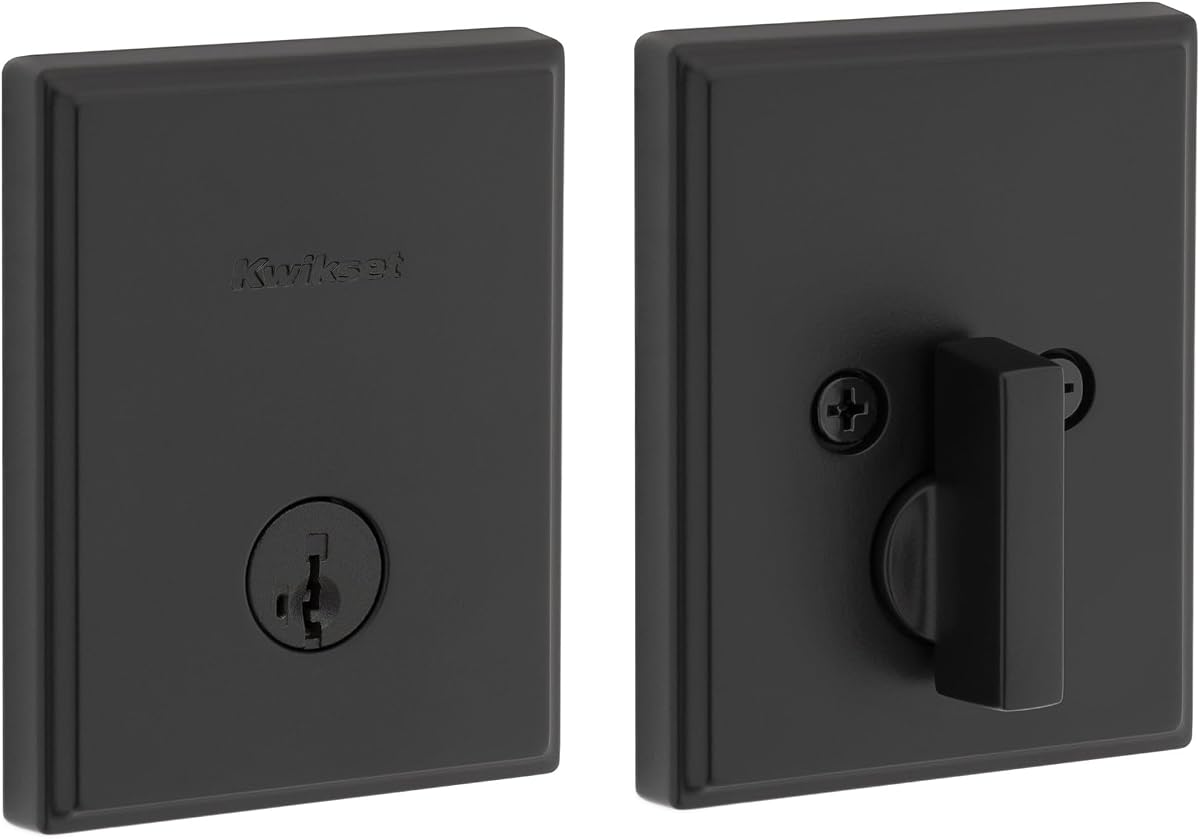 Kwikset Crosstown Deadbolt Lock, Matte Black, Rectangular Exterior Keyed Front Entry Door,