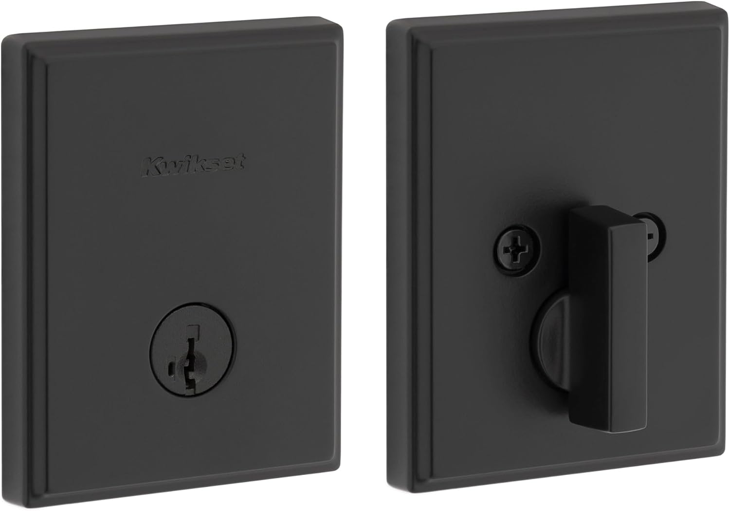 Kwikset Crosstown Deadbolt Lock, Matte Black, Rectangular Exterior Keyed Front Entry Door,