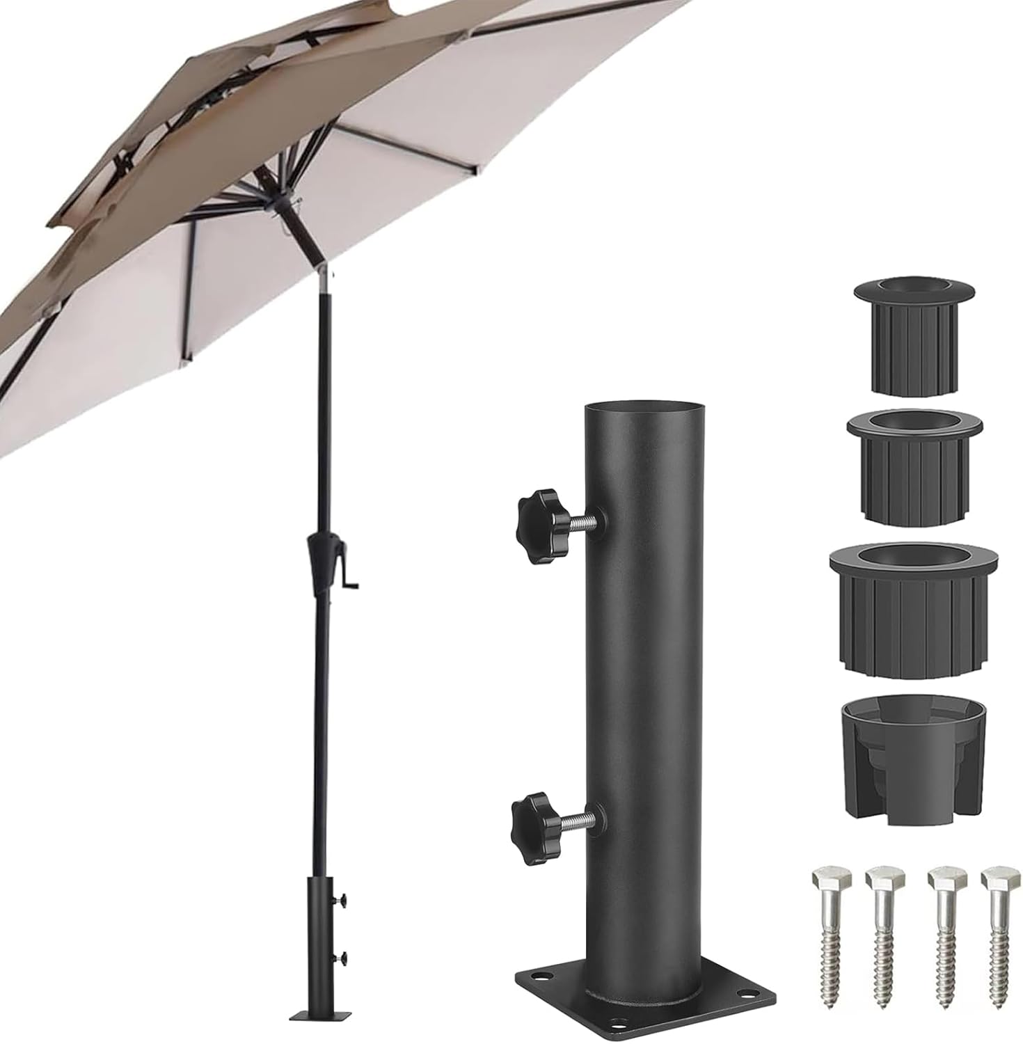 Thickened Steel Umbrella Deck Mount,Patio Umbrella Holder for Deck Railing,Heavy-Duty Deck Umbrella Base with Umbrella Mount,Universal Ground Mount Base with 4 Bolt Holes for Garden Beach Café