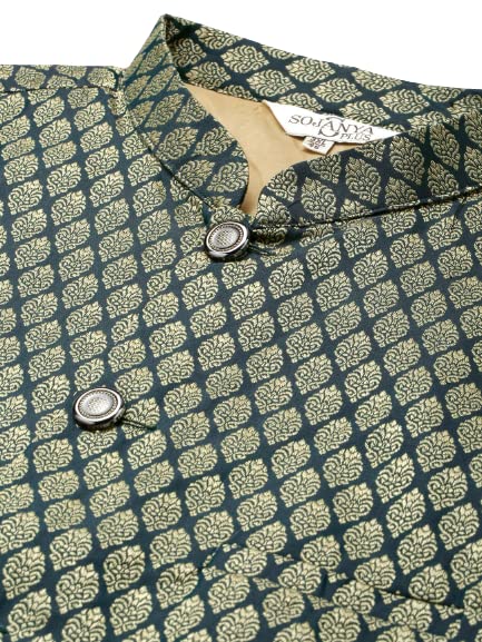 Image of SOJANYA (Since 1958, Men's Silk Blend Grey Kurta Pyjama & Silk Blend Jacket Combo