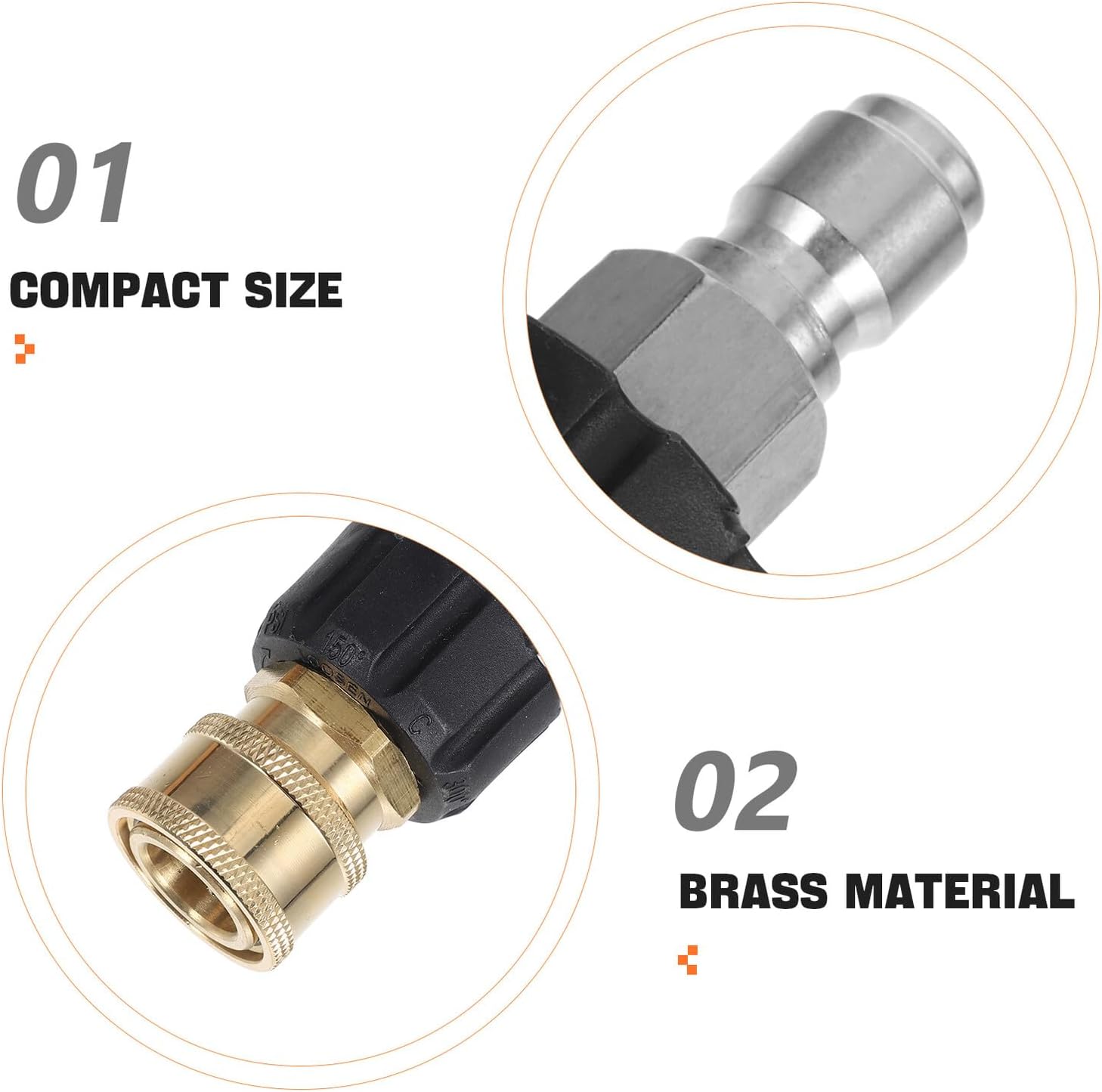 SEWACC Brass Quick Connect Coupler Set 3/8" Pressure Washer Hose Adapter 2pcs Power Washer Fittings with Internal Core for Industrial and Plumbing Use