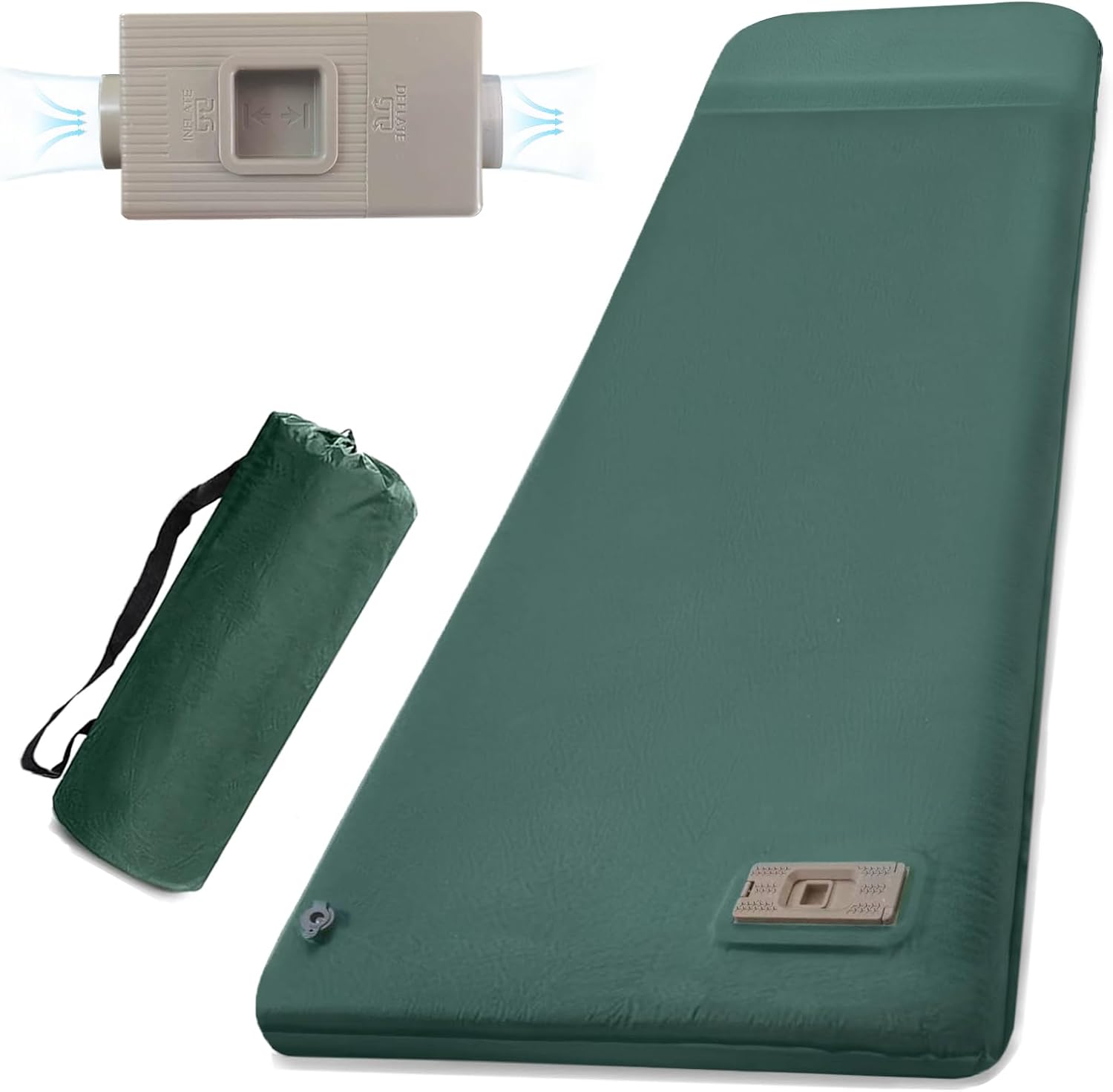 LINKET Self Inflating Sleeping Pad: Sleeping Pad with Electric Pump 3.14" Ultra-Thick Memory Foam & Built-in Pillow All Season Camping Mattress for Tent Travel Car - Self Inflating Air Mattress Green